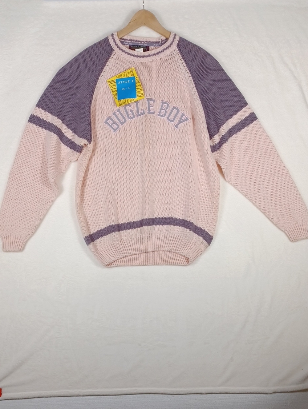 Bugle Boy Mens Blush Pink & Lavender Raglan Crewneck Sweater, Large With Tag
